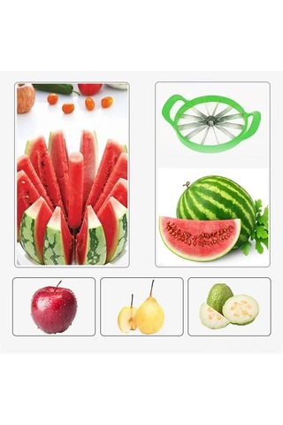 Geeroyoo "paslanmaz Çelik Karpuz Dilimleyici - Kaymaz Tutma Sapı İle Pratik Meyve Kesme Aleti" Yeşil