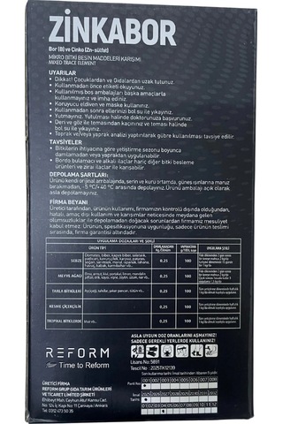 Zinkabor Ec Fertilizer Mikro Elementli Gübre 1kg 1 kg