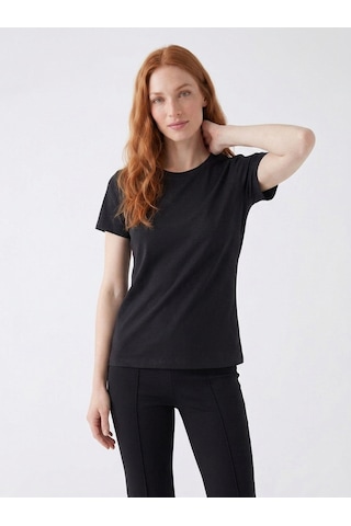 Noux Pamuk Basic Esnek Bisiklet Yaka T-shirt Siyah
