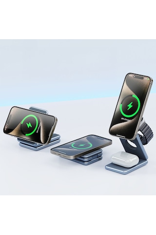 Airflod 15w Wireless Kablosuz Şarj Standı Alüminyum Katlanabilir 3in1 Apple Uyumlu iPhone -android-watch-airpods