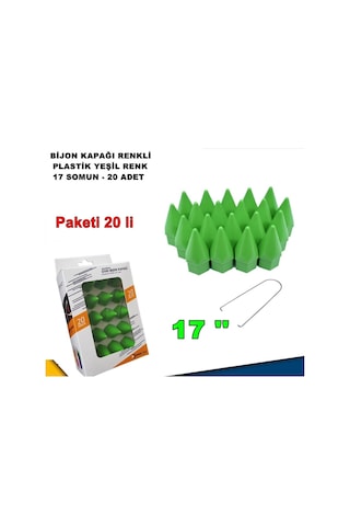 Sivri Mermi Tip Bijon Kapağı Plastik Yeşil Renk 17 Mm Bijon Uyumlu 20 Adet