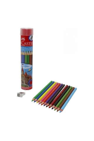 Faber-castell Kuru Boya Kalemi, Kırmızı Metal Tüp Kutu, 12 Renk, Tam Boy, Kalemtıraş Hediyeli, Yumuşak Mineli, K Genel