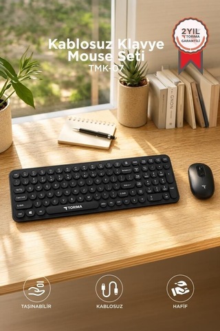 Delux Serisi Ekipman Aksesuar Araç Kablosuz Q Klavye Mouse Seti Tmk07 Siyah