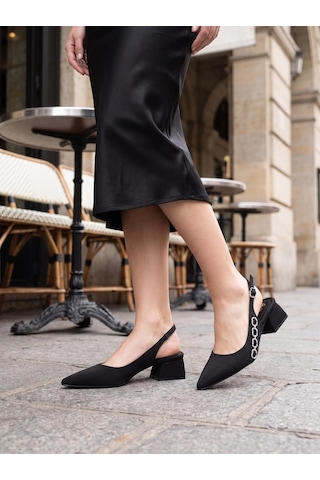 Nesil Shoes Peri 3668 Siyah Saten Kadın Sandalet