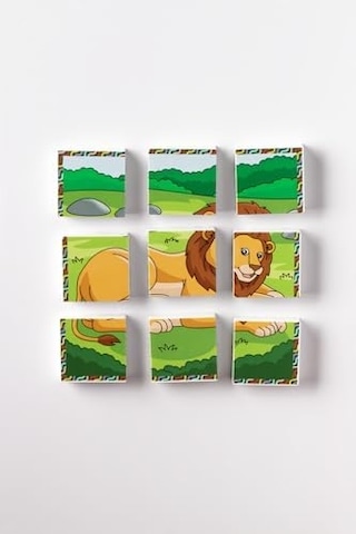 Manyetik Blok Çift Taraflı 9 Parçalı Mıknatıslı Puzzle 2 Görsel Aslan-zebra Yapboz 27087246