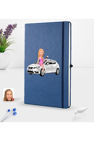 Kişiye Özel Plakalı Kadın Seat Leon Karikatürlü Lacivert Termo De N11.3153