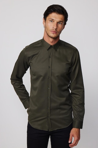 Tudors Modern Slim Fit Pamuklu Kolay Ütü Armürlü Haki Erkek Gömlek - Tudors-28352-haki Haki