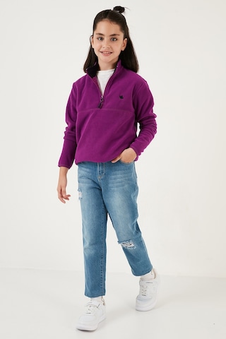 Lela Yumuşak Dokulu Fermuarlı Dik Yaka Şardonlu Kışlık Unisex Çocuk Polar 5905002 Mor