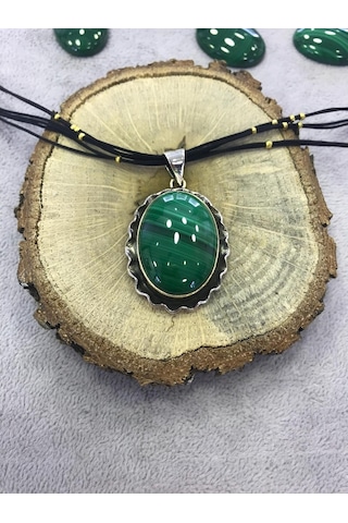 Malahit Malakit Taşlı Gümüş 925 Ayar Kolye Taş