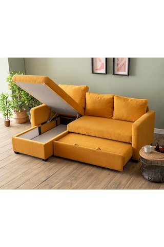 Pafu Kado Yataklı Köşe Koltuk Takımı - Bohem Hardal Hardal