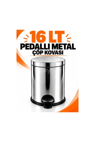 16 Litre Pedallı Metal Çöp Kovası Kapaklı Mutfak Ve Ofis Çöp Kovası