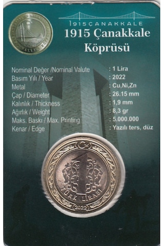 Çanakkale Köprüsü 1915, 1 Lira 2022 Hatıra Para Ve Kiti