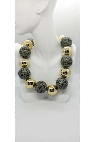 Yeşil Leopar Ve Gold Detaylı Kolye Gold