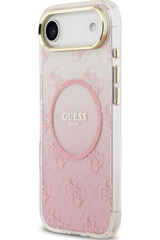 Apple Uyumlu iPhone 17 Air Kılıf Guess Lisanslı M-safe Şarj Özellikli 4g Desenli Simli Silikon Kapak Pembe Pembe