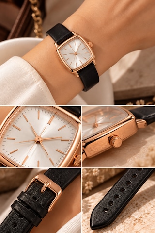 Kadın Kol Saati Siyah Deri Kordon Rose Gold