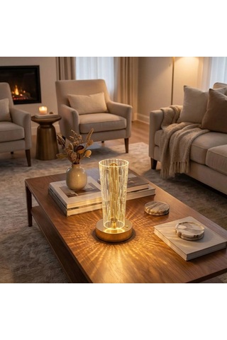 Gece Lambası Silindirik Kristal Nokta Formlu Led Masa Lambası Tabanlı Dokunmatik 3 Renk Işık Modlu Şarj Edilebilir Modern Dekor Amaçlı Gold . 00676107