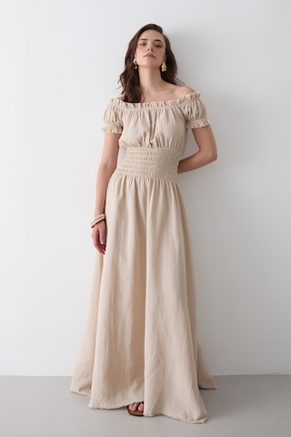 Natural Büzgülü Elbise - 2002 Bej