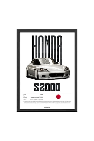 Honda S2000 Araba Siyah Ahşap Çerçeveli Poster, Dekoratif Duvar Tablosu