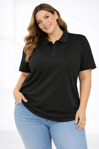 Vexor Pike Kumaş Düğmeli Yaka Battal Büyük Beden Günlük Kısa Kol Tişört T-shirt - Siyah