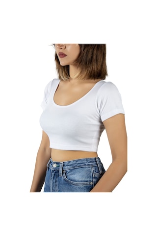 Terapi Men 2'li Paket Beyaz Turuncu Havuz Yaka Fitted/vücuda Oturan Kısa Kol Crop Tişört Beyaz Turuncu