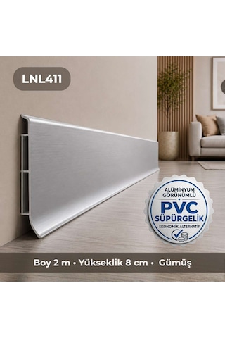 Linela Suya Dayanıklı Pvc Süpürgelik 8 Cm - Gümüş - Lnl411