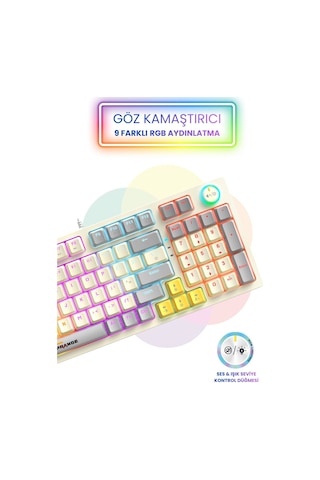 Mekanik Hisli Gaming Blue Switch Türkçe Q 9 Farklı Rgb Işıklı Beyaz Oyuncu Klavyesi