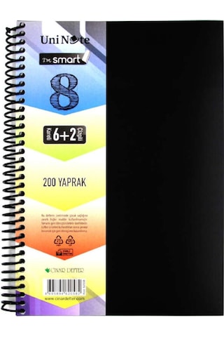 Çınar Im Smart A4 6+2 200 Yaprak Plastik Kapak Spiralli Ayraçlı Defter 62058
