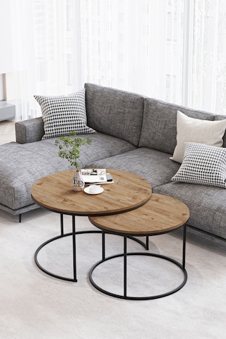 Paris Orta Sehpa 2'li Siyah Metal - Atlantik Çam Tabla