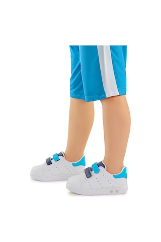 Kiko Kids Royzo Cırtlı Işıklı Erkek Bebek Spor Ayakkabı Beyaz - Mavi - Lacivert