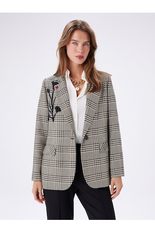 Faik Sönmez Yakası Aplike Detaylı Kazayağı Desen Blazer Ceket W27ckt015 Uw27ckt01534 Bej