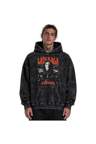 Sevbano Lady Gaga Mayhem Şarkıcı Baskılı Unisex Oversize Yıkamalı Hoodie Siyah