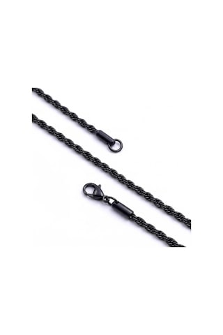 Premium Parlak Ve Şık Rope Halat Erkek 316l Çelik Kolye 2mm 55cm 3183eck047 - Siyah Renk