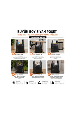 Siyah Atlet Market Manav Çöp Büyük Boy Poşet 1 Kg