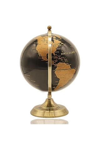 Gold Metal Kaideli Siyah Dünya Küresi 20 X 30 Cm