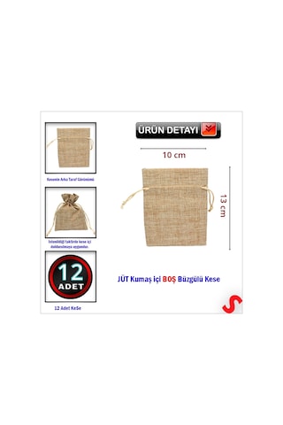 Natürel Jüt Kese, 10cm X 13cm - 12 Adet Çok Renkli