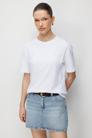 Mixray 4851 Kadın Oversize Fit Bisiklet Yaka Basic T-shirt Beyaz BEYAZ