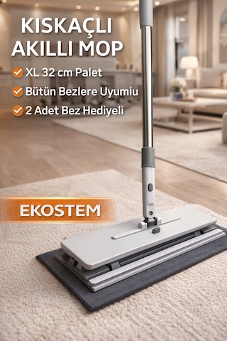 Tüm Bezlerle Uyumlu Click Akıllı Mop Paleti Xl 32 Cm Kıskaçlı Mop El Değmeden Mop Aparatı