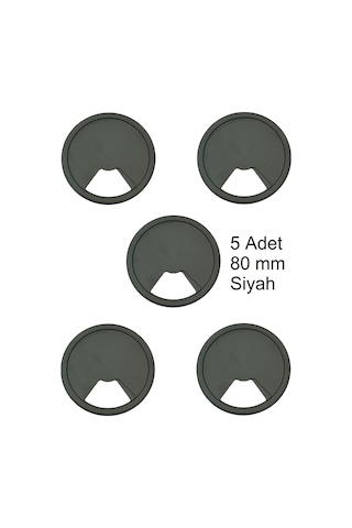 Adilon Masa Üstü Kablo Kanalı Deliği Kapağı Siyah Masa Kapağı 8 Cm 5 Adet