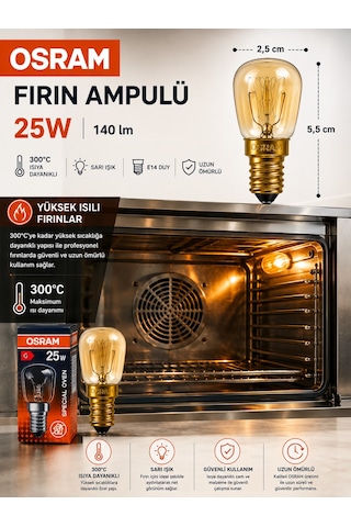 8 Adet 25w E14 Fırın Ampulü 300 C Isıya Dayanıklı Sarı Işık