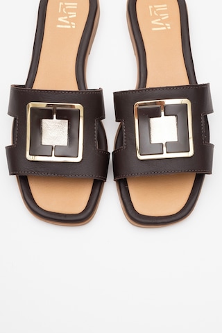 Luvishoes Luvi Shoes Millie Kahverengi Hakiki Deri Tokalı Kadın Terlik Kahverengi