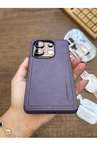 Redmi Note 13 Pro 4g Uyumlu Premium Deri Dokulu Darbelere Karşı Dayanıklı Nazal Silikon Kılıf Mor