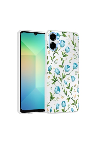 Samsung Galaxy Uyumlu A06 Kılıf Kamera Korumalı Desenli Zore Klip Kapak - Mavi Lale -
