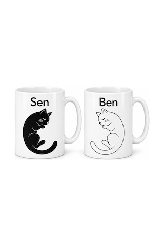 Storeşahin Kara Kedi Ve Ak Kedi 2'li Porselen Kupa Seti - Model 407 Shn0720 Diğer