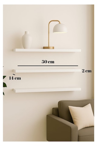 Yankı-BYEG 3lü 50 cm Mat Beyaz Mdf Duvar Rafı Gizli Bağlantı Kitaplık
