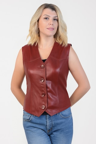 Derije Darla Hakiki Deri Kadın Kırmızı Yelek