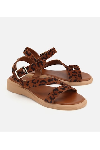 Hotiç Kadın Deri Taba Leopar Desenli Bantlı Düz Sandalet 01sah325990a379 01sah325990a379
