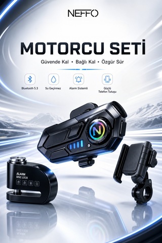 Intercom Motosiklet Seti Bluetooth Intercom + Disk Kilidi + Telefon Tutucu Çok Fonksiyonlu Sürüş Güvenlik Ve İletişim Seti
