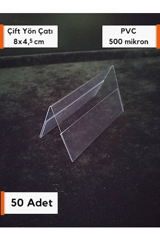 50 Adet Pvc Şeffaf Etiketlik Çatı 8x4,5 Cm Çift Yön Fiyat İsimlik
