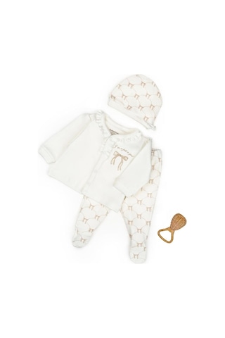 Babycosy Organic Wear Bebek 3 Lü Takım Pantolon, Uzun Kol T-shirt, Şapka , Bebek Ve Yenidoğan Serisi - Csy8144 Powder