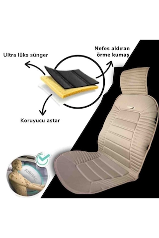 Lüks Oto Koltuk Minderi Ortopedik Kalın Süngerli 2 Li Set Bej